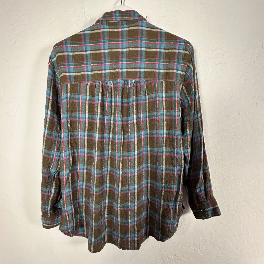Pilcro Women Plaid Long Sleeve Button-Down Shirt Small Multicolor Pockets Casual - Picture 2 of 9